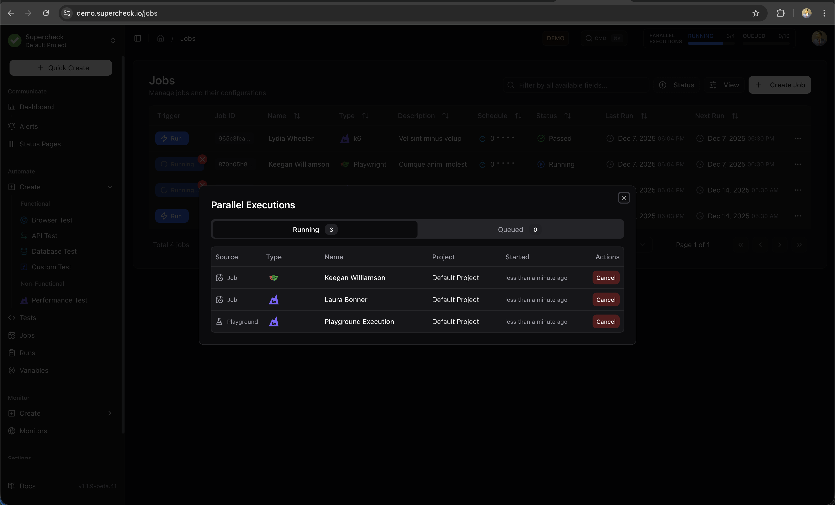 Parallel Execution Dialog